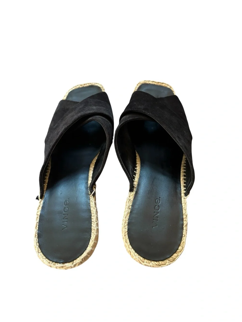 Vince Gaelan Coastal Suede Espadrille Wedges Black Leather Women’s Size 8M